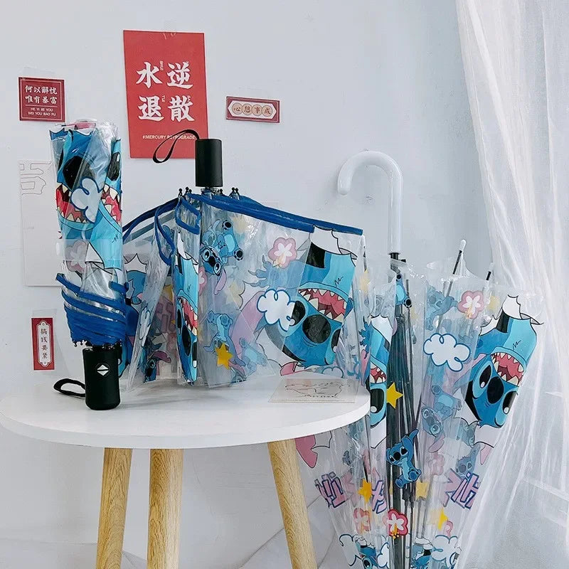 Cartoon Stitch Portable Folding Umbrella Cute Stitch Automatic Transparent Umbrellas Fashion Manual Umbrella Kid Birthday Gift
