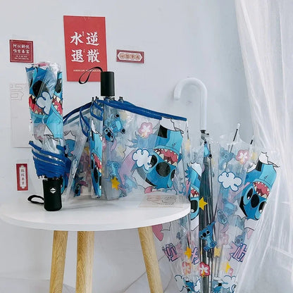 Cartoon Stitch Portable Folding Umbrella Cute Stitch Automatic Transparent Umbrellas Fashion Manual Umbrella Kid Birthday Gift