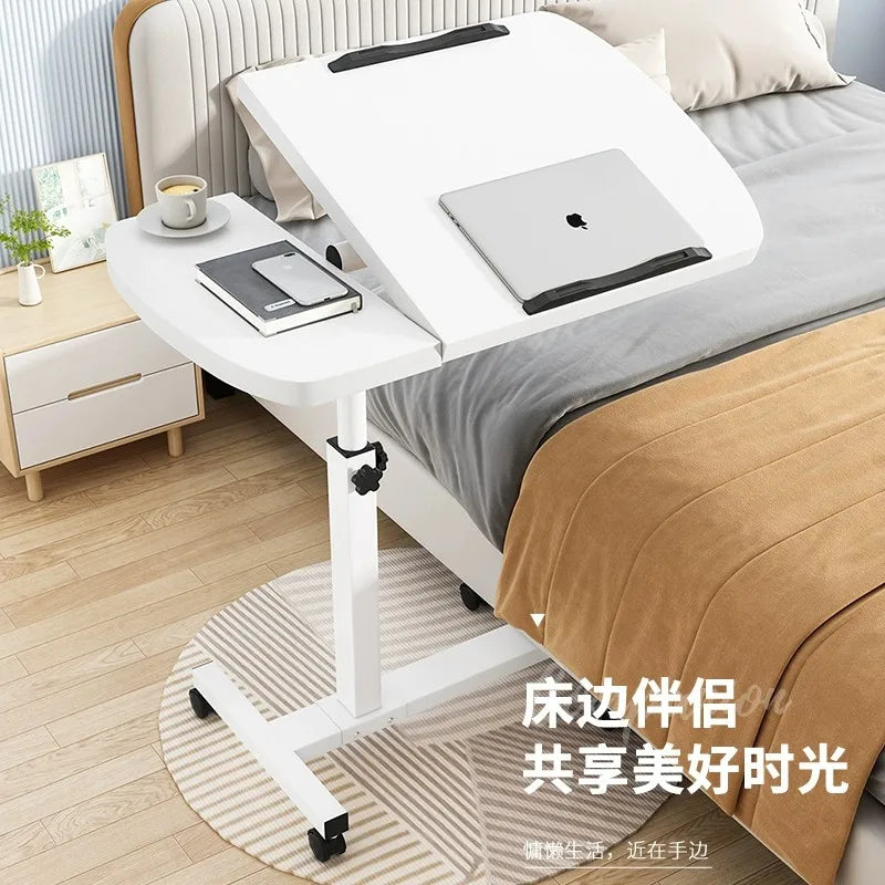 Table de lit inclinable avec roulettes, bureau de chevet réglable en hauteur, 2 ordinateurs de bureau inclinables, bureau sur pied pour ordinateur portable