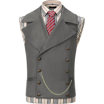 Men's Suede Cowboy Vest | Double Breasted Faux Leather Waistcoat with Large Lapel for Western/Casual  Ornate Stitching