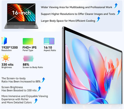 Blackview AceBook 12 Ordinateur portable Win 11 16'' FHD IPS, Notebook Intel I5-1030NG7, 16 Go RAM 512 Go SSD, Bouton d'alimentation 2-en-1 avec empreinte digitale