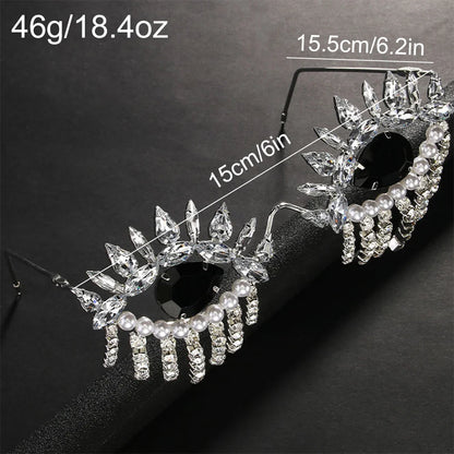 Fashion Black Evil Eye Tassel Sunglasses Frame Halloween Eyewear Accessories Statement Imitation Pearl Crystal Eyeglass Women