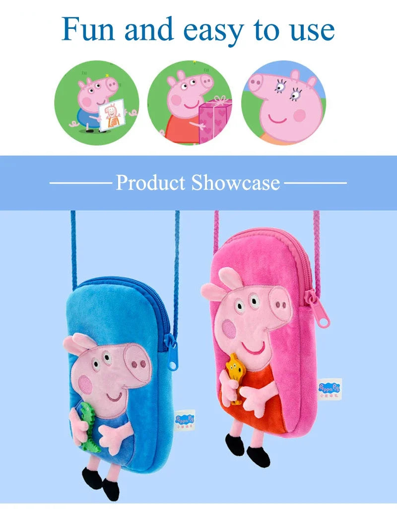 Peppa Pig Crossbody Bag Stereoscopic Doll Backpack Anime Knapsack Plush Coin Purse Toys George Round Pocketbook Children's Gifts