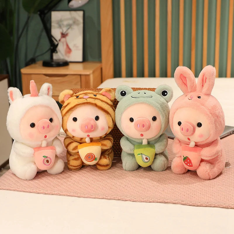Kawaii Boba Pig Plush Toy Stuffed Animal Pig Cosplay Unciorn Frog Soft Doll Pillow Kids Toys Birthday  Gift