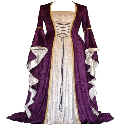 Robe de soirée rétro pour femmes, Costume d'halloween, Robe Noble de cour Cosplay, manches cloche anciennes, Costume de