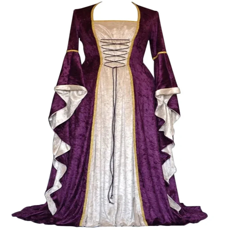 Robe de soirée rétro pour femmes, Costume d'halloween, Robe Noble de cour Cosplay, manches cloche anciennes, Costume de