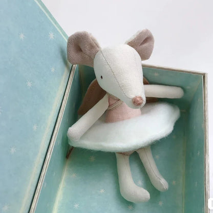 12 cm Mini ange souris dans le livre cadeau de noël nouvel an fait à la main mignon petite fée souris jouet avec nuage boîte-cadeau coton couture poupée