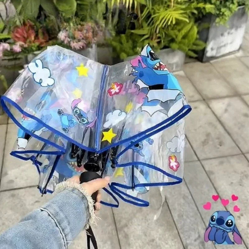Cartoon Stitch Portable Folding Umbrella Cute Stitch Automatic Transparent Umbrellas Fashion Manual Umbrella Kid Birthday Gift