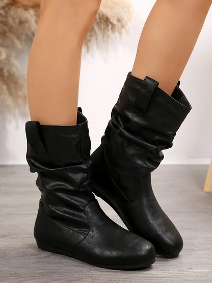 Women Flat Mid-calf Suede Ankle Boots Platform West Cowboy Shoes Round Toe Boot 2025 Autumn Designer Ladies Suede Botas De Mujer