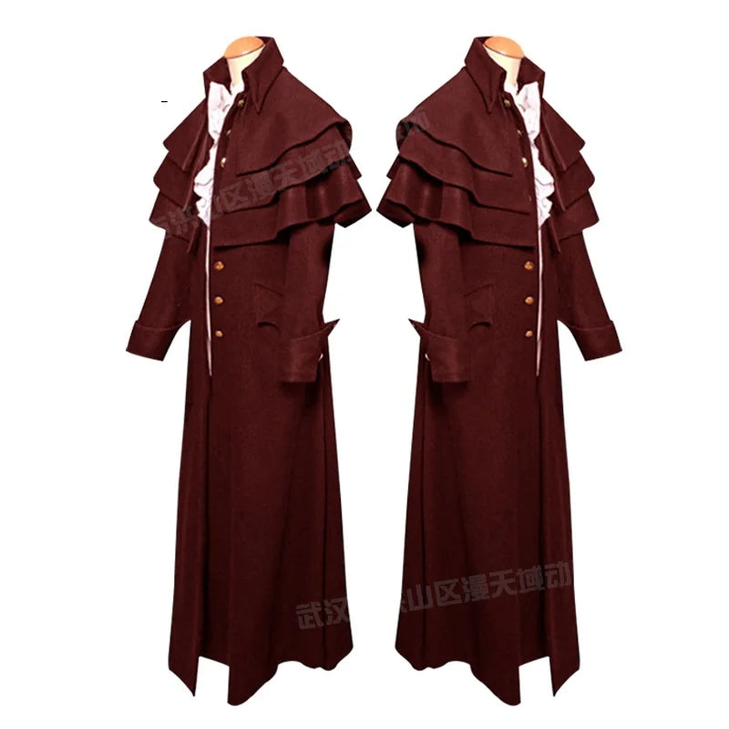 Halloween Medieval Steampunk Assassin Elves Pirate Costume For Adult Black Vintage Long Split Jacket Gothic Armor Leather Coats