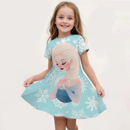 Elsa Costume for Girl Birthday Party Blue Long Sleeve Carnival Clothing Kids Princess Dress for Girls