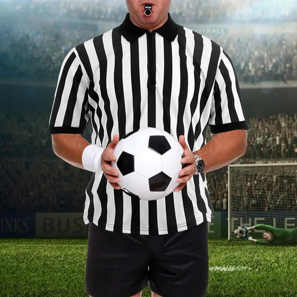 Uniforme d'arbitre rayé à manches courtes, Style professionnel, chemise de terrain de Football et de basket-ball pour hommes, articles de sport à col