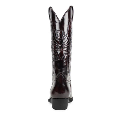 Men's Western Cowboy Boots Embroidered High Boots Retro Pointed Toe Platform Leather Shoes Slip on Plus Size Men Mid-calf Boots