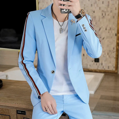 Men's Slim Fit Two-Piece Set Spring Fashion Korean Style Suit And Trousers Ensemble High-Quality Trendy Clothing for 2024