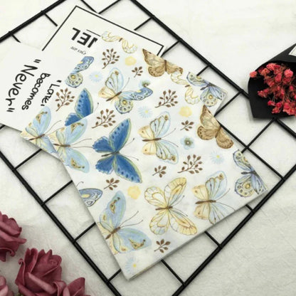 Serviettes imprimées colorées nouveaux modèles de papillons hôtel café fête mariage carré papier serviette napperons de qualité alimentaire serviette 2 plis 33c