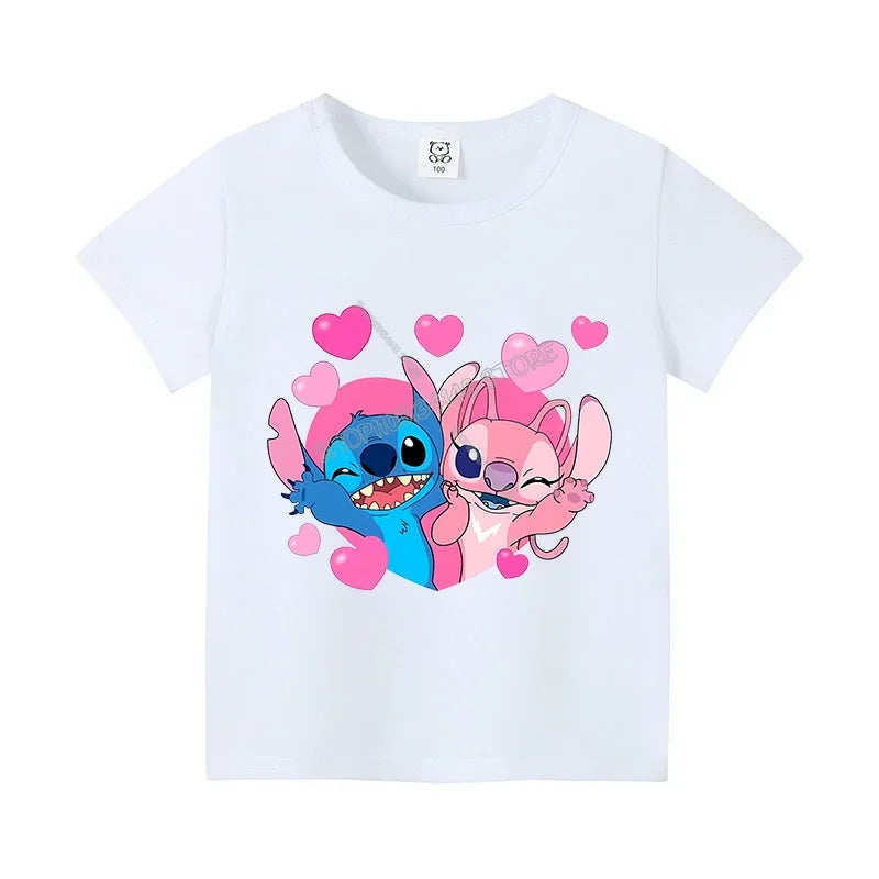 T-shirt Enfant Stitch Angel Dessin Animé Haut Tee Shirt Manches Courtes Kawaii Anime Mode Confort Col Rond Vêtements Cadeau Pour Enfants