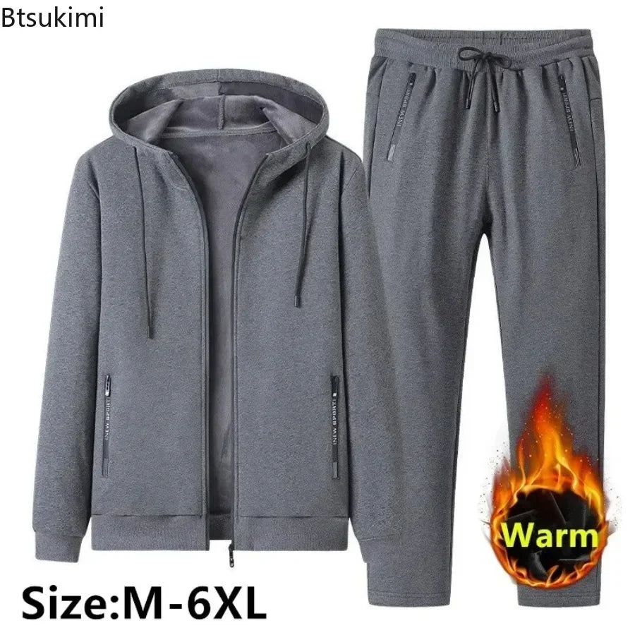 Nouveaux ensembles homme automne hiver 2025 Survêtements décontractés pour homme Costumes de sport à capuche en pur coton épais et chaud polaire pour homme