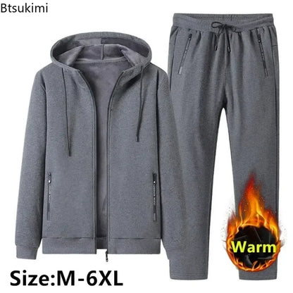 Nouveaux ensembles homme automne hiver 2025 Survêtements décontractés pour homme Costumes de sport à capuche en pur coton épais et chaud polaire pour homme