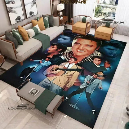 E-Elvis-Presleys Retro Printed Carpet Non-slip Carpet Outdoor Carpets Area Rug Home Bedroom Decor Rug for Bedroom Birthday Gift
