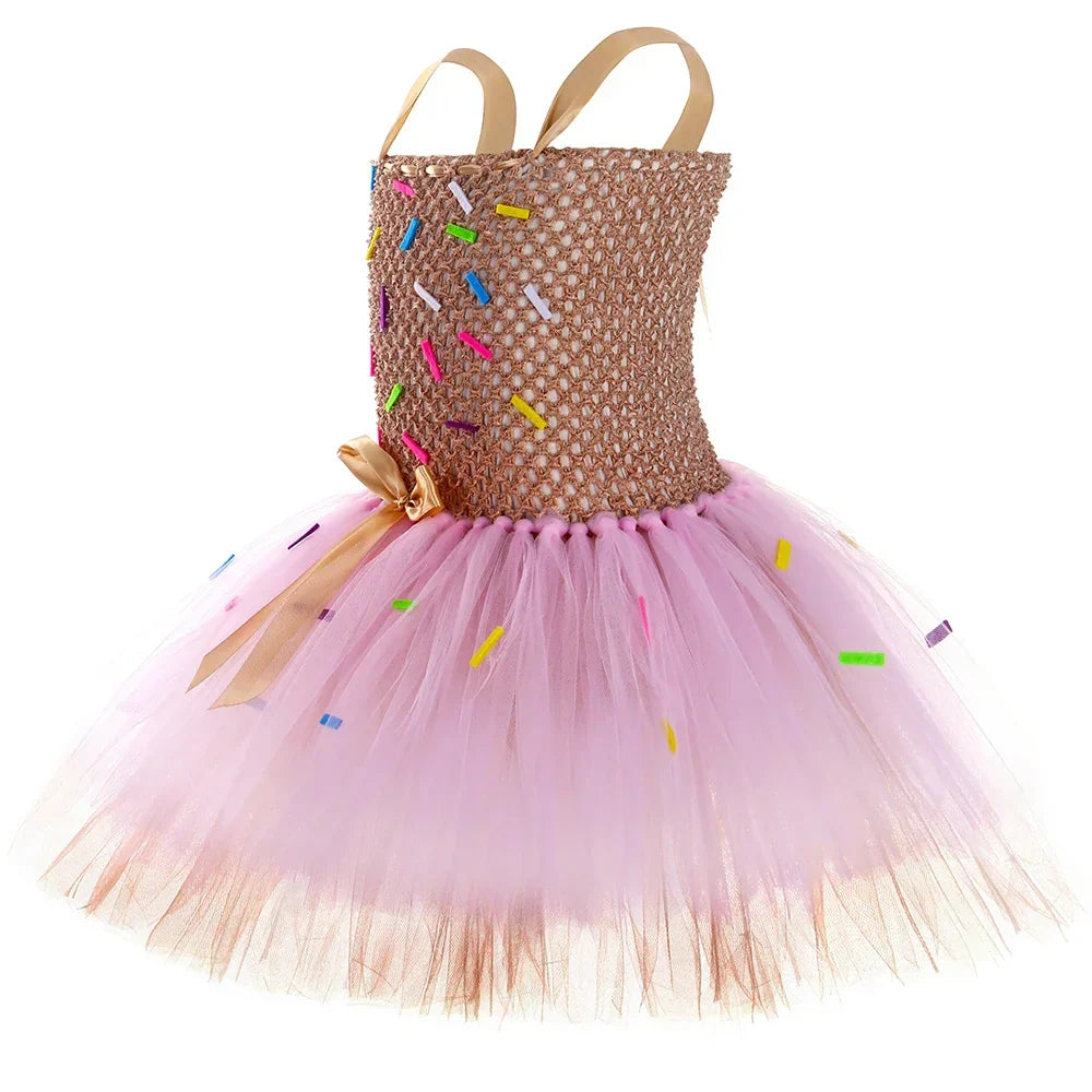 Déguisement de Beignet pour Enfants Robe Tutu Beignet au Chocolat Filles Robe de Princesse d'Anniversaire Fantaisie Vêtements d'Halloween et de Noël pour Enfants