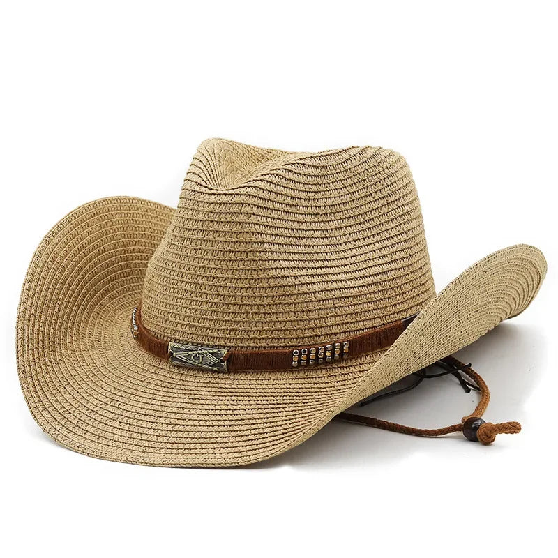 Chapeau de Cowboy d'été à large bord pour femmes et hommes, chapeaux de paille de Cowgirl occidentale, mode robe fantaisie occidentale, couvre-chef de fête, casquette unisexe