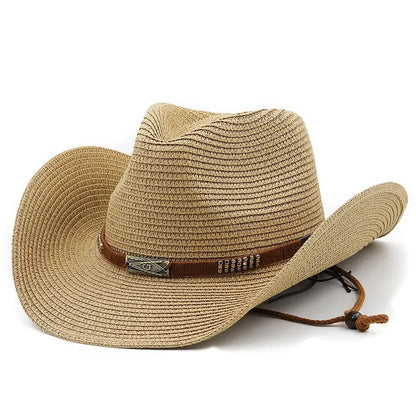Chapeau de Cowboy d'été à large bord pour femmes et hommes, chapeaux de paille de Cowgirl occidentale, mode robe fantaisie occidentale, couvre-chef de fête, casquette unisexe