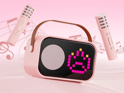 Mini Karaoke Machine for Kids, Portable Bluetooth Karaoke Speaker Unpowered Cabinets with 2 Wireless Microphones for Party
