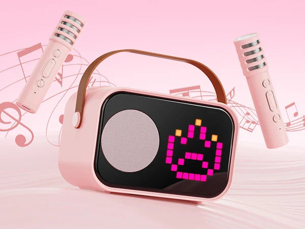 Mini Karaoke Machine for Kids, Portable Bluetooth Karaoke Speaker Unpowered Cabinets with 2 Wireless Microphones for Party
