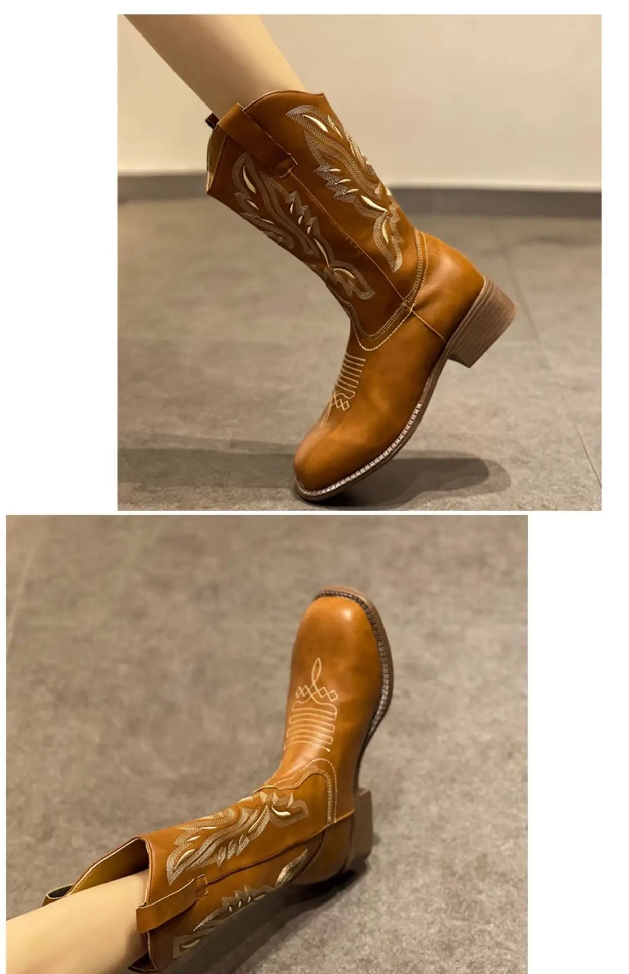 Versatile Western Cowboy Boots Summer Coarse Heel Embroidered Sleeve Knight Boots Mid Barrel Square Head Horseshoe Large