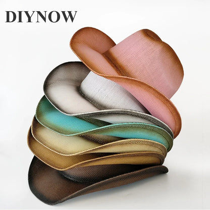 Nouveau chapeau de cowboy dégradé rétro Western pour hommes et femmes, chapeau de cowboy de scène de fête en plein air, chapeau de chevalier, sombrero de cowgirl vaquero