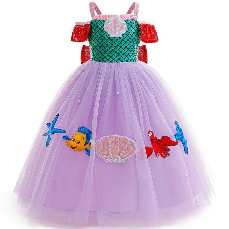Robe Fille Robe de Princesse Sirène Déguisements pour Enfants Filles Élégante Robe de Performance pour Fête d'Anniversaire Vêtements d'Halloween Noël