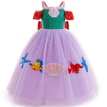 Robe Fille Robe de Princesse Sirène Déguisements pour Enfants Filles Élégante Robe de Performance pour Fête d'Anniversaire Vêtements d'Halloween Noël