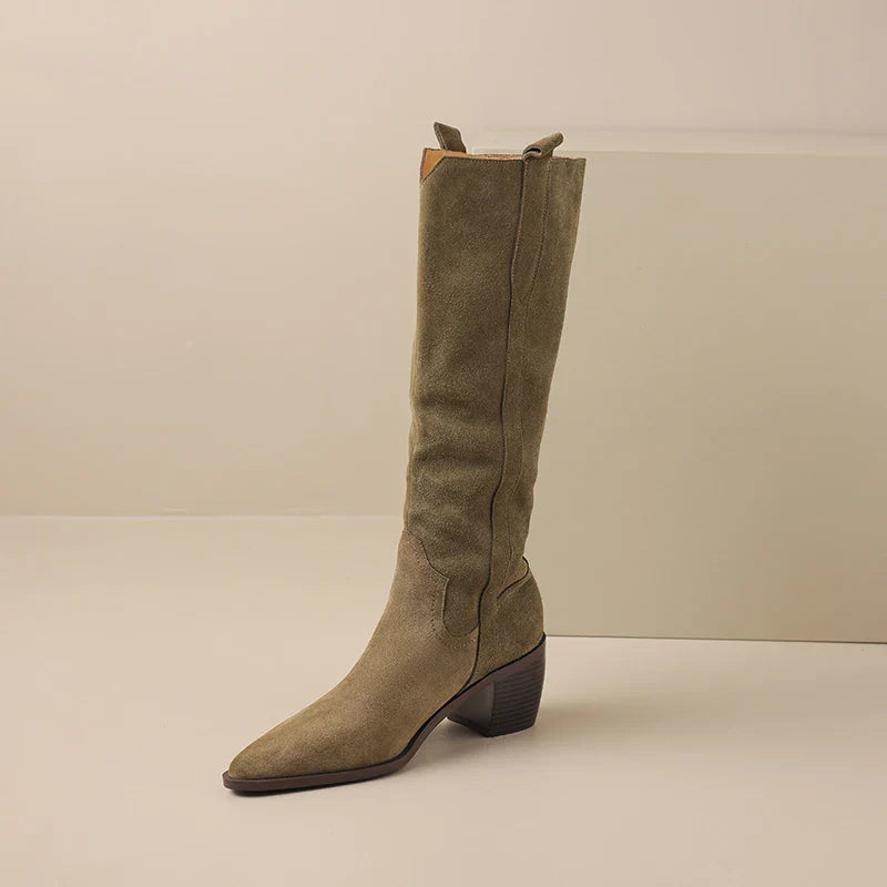 Bottes de Cowboy en Daim de Vache à Talons Hauts pour Femme, Style Vintage, Style Country Western, à la Mode, Automne Hiver