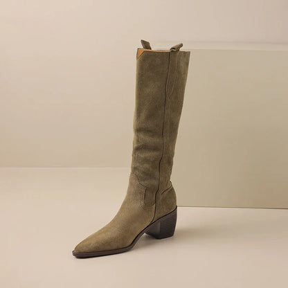 Bottes de Cowboy en Daim de Vache à Talons Hauts pour Femme, Style Vintage, Style Country Western, à la Mode, Automne Hiver