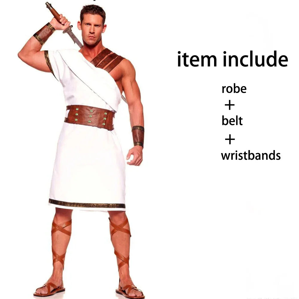 Halloween Homme Toge grecque antique Rome Guerrier spartiate Costume de cosplay Mythologie Dieu Déguisement
