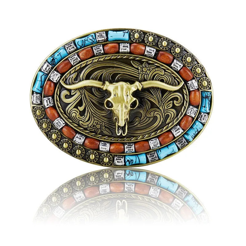 New Western Cowboy Smooth Buckle Personalized Creative Belt Buckle Head Relief Large Flower Bull Head Belt DIY Accessories