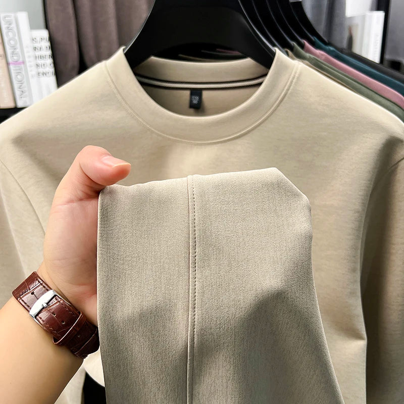 Sweat-shirt homme 2025 nouveau Style printemps et automne homme T-shirt à manches longues en pur coton col rond T-shirt basique à la mode