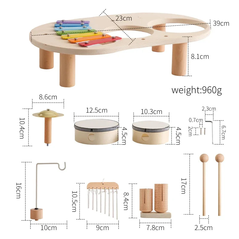 Jouets Éducatifs Bébé en Bois Carillons Éoliens Montessori Jouets Musicaux pour Enfants Xylophone Cadeaux d'Anniversaire Nouveau-né Table Musicale Jouets