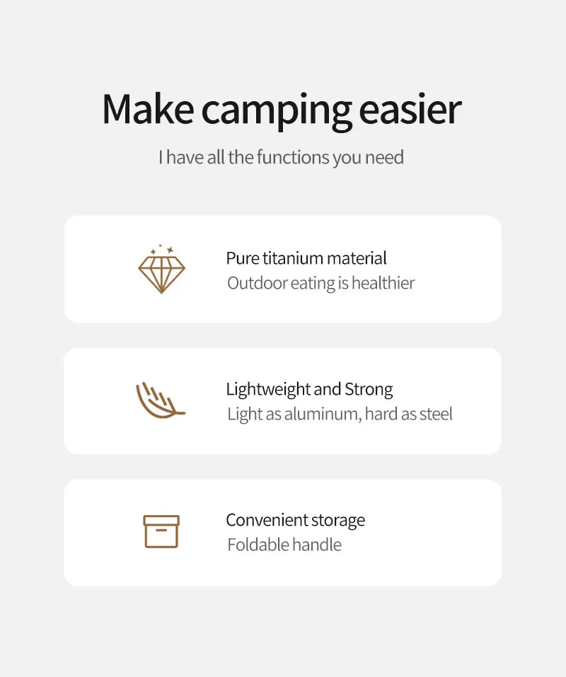 Vaisselle de Camping en plein air, ensemble d'ustensiles de cuisine en titane, marmite, poêle à frire avec poignées pliables, pique-nique cuisine randonnée Trekking