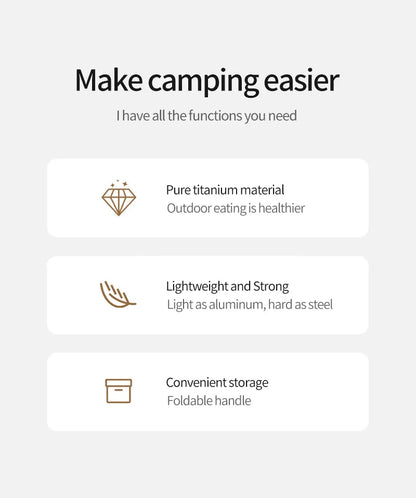 Vaisselle de Camping en plein air, ensemble d'ustensiles de cuisine en titane, marmite, poêle à frire avec poignées pliables, pique-nique cuisine randonnée Trekking