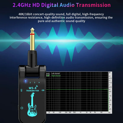 2.4G Wireless Guitar System Guitar Transmitter Receiver Set for Electric Guitar Bass 48K/16bit Real-time Transmission