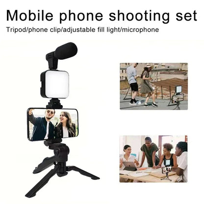 Smartphone VzonKit avec trépied, support de téléphone, mini microphone, lumière de remplissage LED, démarreur pour TikTok, diffusion en direct, vidéo prometteuse