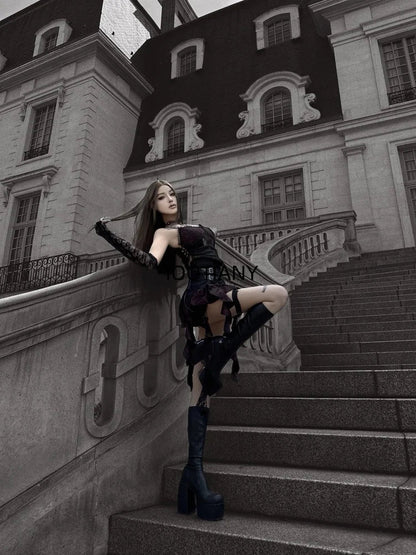 Déguisement de danse sexy pour fille, haut à bretelles croisées noires, jupe irrégulière, ourlet, costume de sœur, nouveauté 2025