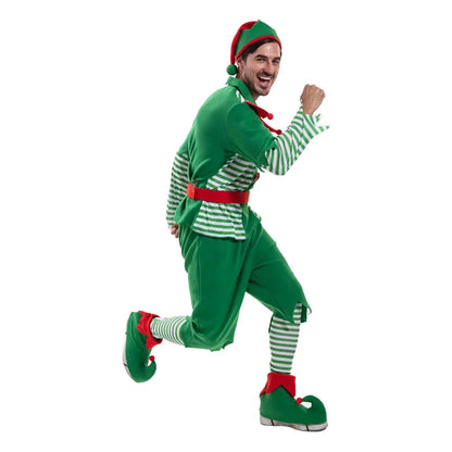 Christmas Santa Claus Costume Green Elf Cosplay Family Carnival Party Halloween Fancy Dress Clothes Set For Men