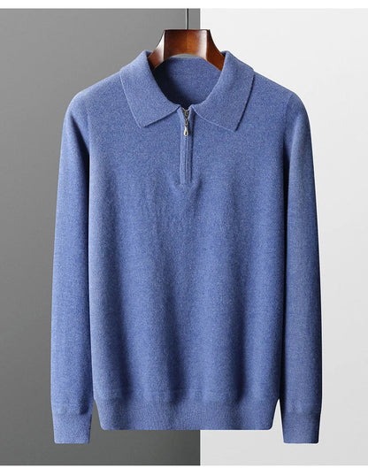 Autumn and Winter New Cashmere Sweater Men's 100% Merino Wool Pullover Casual Loose POLO Knitted Bottom Shirt Jacket Shirt