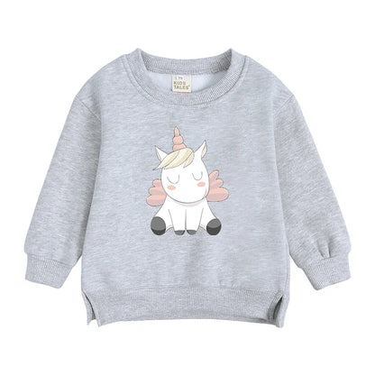 2024 Sweat-shirt polaire Licorne pour enfants, automne, 6 mois-7 ans, col rond, dessin animé, vêtements pour adolescents, garçons et filles, tenues de sport décontractées, costume