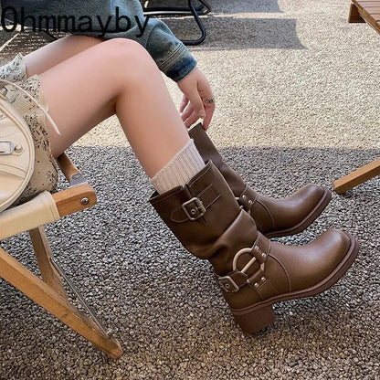 Bottes d'hiver de cowboy pour femmes, bottines décontractées à enfiler, fond épais, style moderne