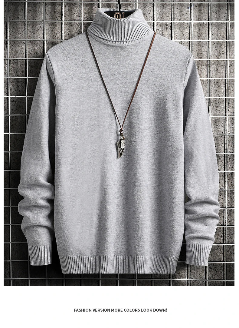 Pulls Hommes Chandails Tricotés Col Roulé Couleur Unie Épaisse Décontractée Manches Longues Haut Tricoté Épissé Pull Coupe Slim Automne Hiver