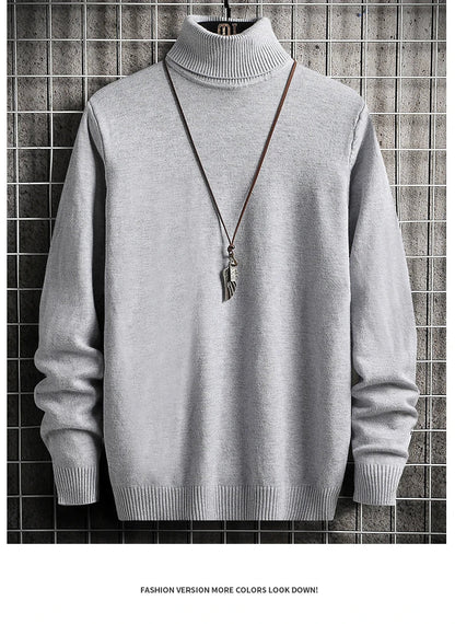 Pulls Hommes Chandails Tricotés Col Roulé Couleur Unie Épaisse Décontractée Manches Longues Haut Tricoté Épissé Pull Coupe Slim Automne Hiver