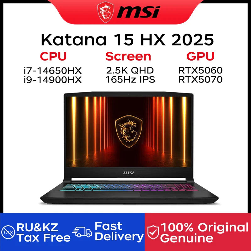 2025 MSI Katana 15 HX Gaming Laptop 15.6 Inch 2.5K QHD 165Hz IPS Screen Notebook i9-14900HX 32GB 2TB RTX5060 Netbook Computer PC